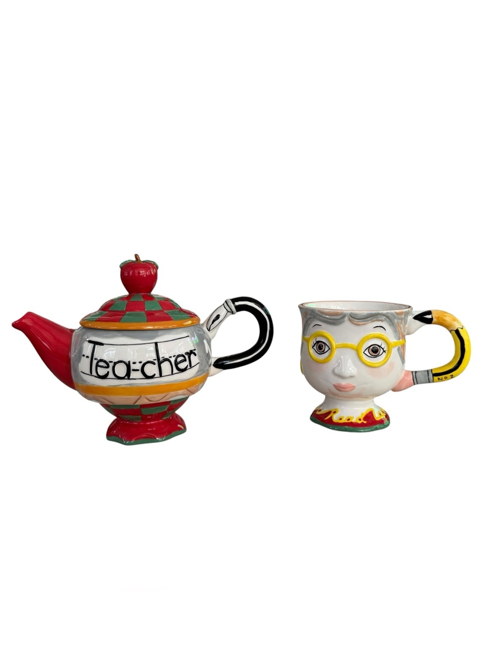 Peggy Turchette Santa Barbara Ceramic Design Teapot and Tea Cup Teacher Set